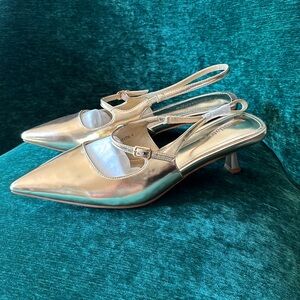 Kitten heel gold shoes